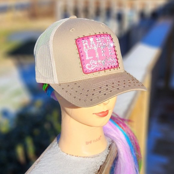 Ladies Trucker Khaki Ranch Life BLING Hat NEW - Picture 2 of 4